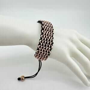 Joseph Nogucci Kismet Rose Gold Tone Chainmail Black Cord Adjustable Bracelet